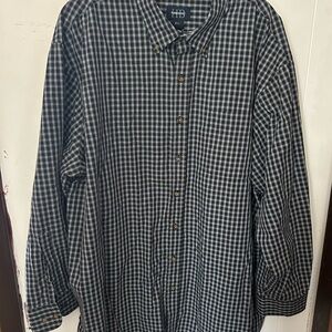 HARBOR BAY Blue Plaid Dress SHIRT men size 2XL Button-down, Long sleeve, Collar